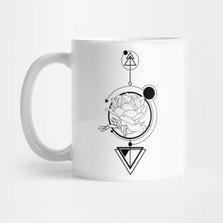 Peony flower, graphic drawing, sketch with geometric details. Mug